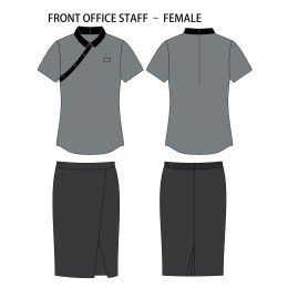 Customized women's hotel uniform suit, designed with contrasting collar, shirt body hotel uniform, gray slit skirt Mercure Hotel HL035 Customized women's hotel uniform suit, designed with contrasting collar, shirt body hotel uniform, gray slit skirt Mercure Hotel HL035